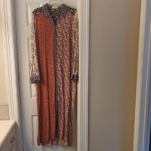 NATURAL LIFE Patchwork Floral Button-Front Maxi Dress - Rust, Blue, Cream
